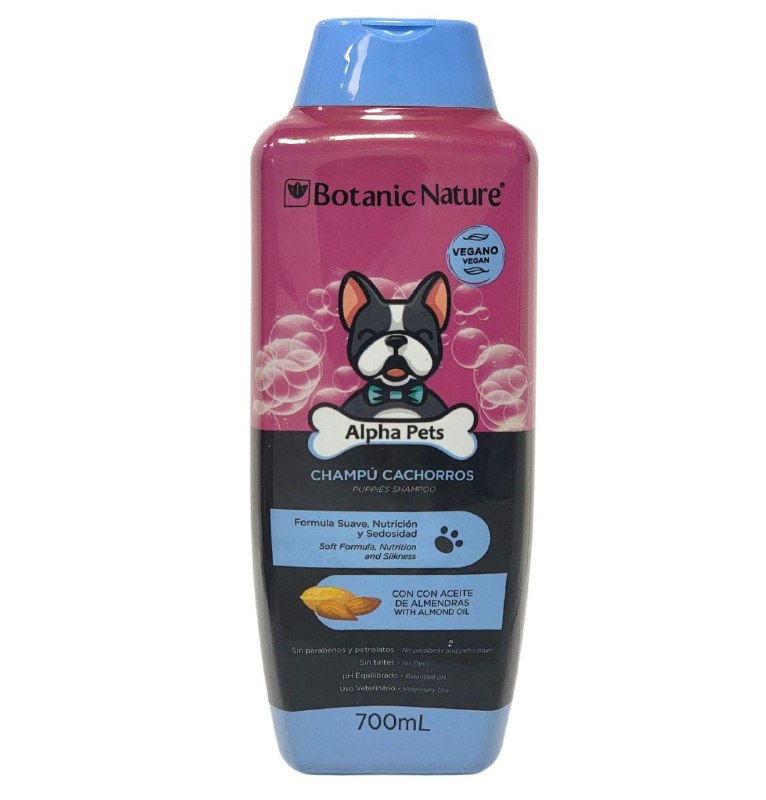 SHAMPOO PARA PERROS FORMULA SUAVE CON ACEITE DE ALMENDRAS BOTANIC NATURE ALPHA PETS 700ML