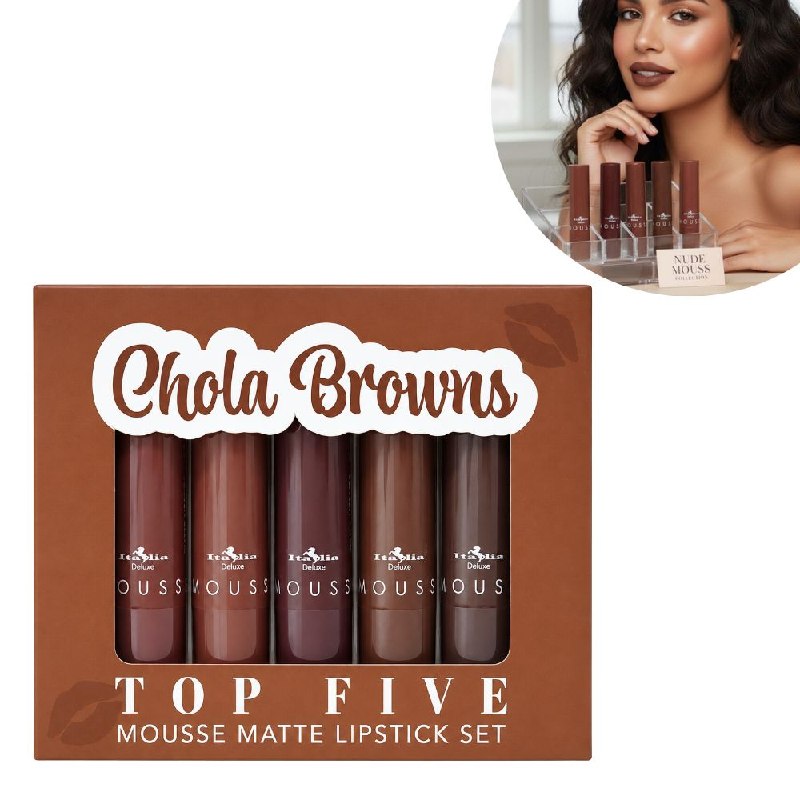 SET DE BRILLO LABIAL LABIALES MATTE ITALIA DELUXE CHOLA BROWNS TOP FIVE 3G