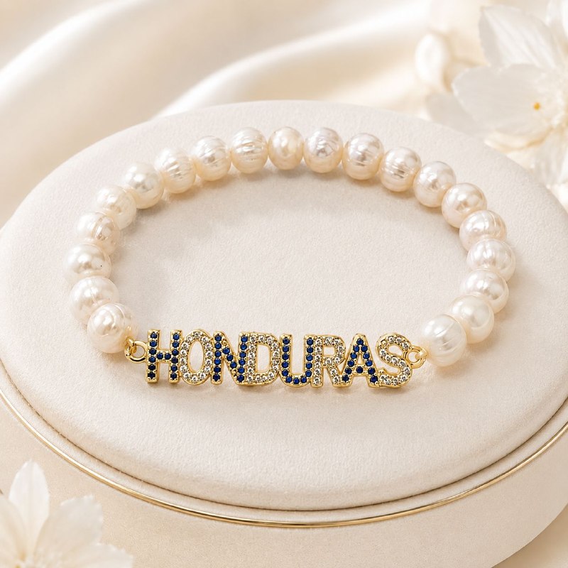 PULSERA DE ENCHAPE ELASTICA PARA DAMA CON DISEÑO DE HONDURAS