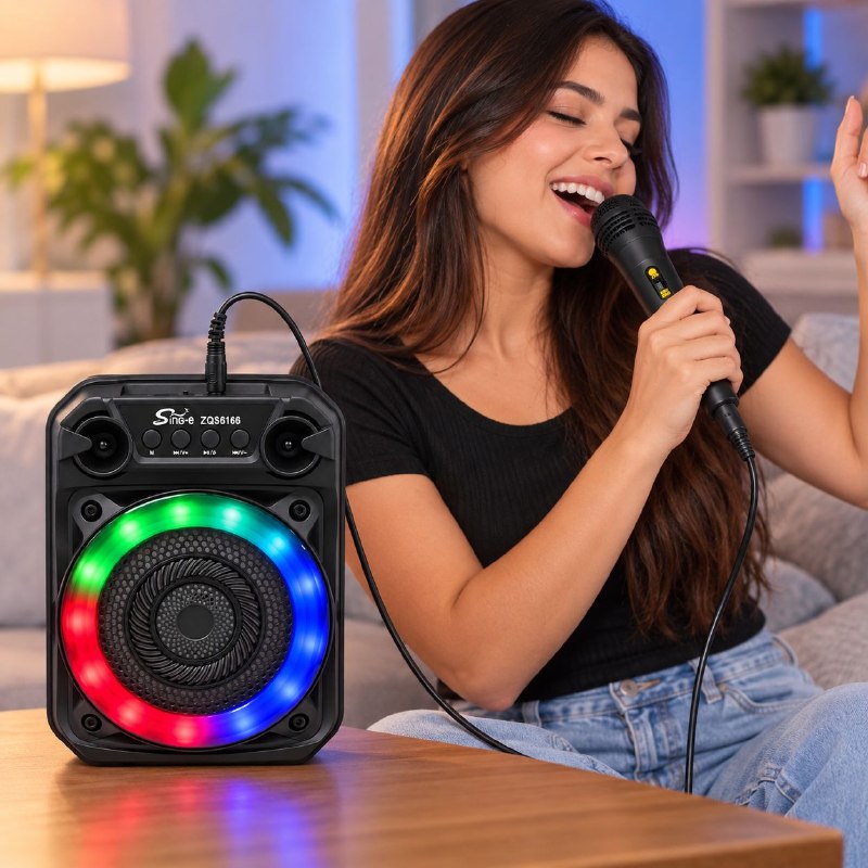 PARLANTE ALTAVOZ MULTIMEDIA PORTATIL CON LUCES RGB BLUETOOTH CON SISTEMA DE MICROFONO DE KARAOKE SING-E