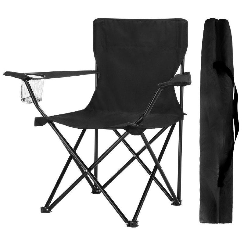 SILLA PLEGABLE DE CAMPING CON REPOSA BRAZOS Y PORTA VASOS, DE TUBO DE ACERO RESISTENTE Y TELA DE POLIESTER CON REVESTIMIENTO DE PVC, 18X32 PULGADAS, CAPACIDAD 200LBS , 5 COLORES