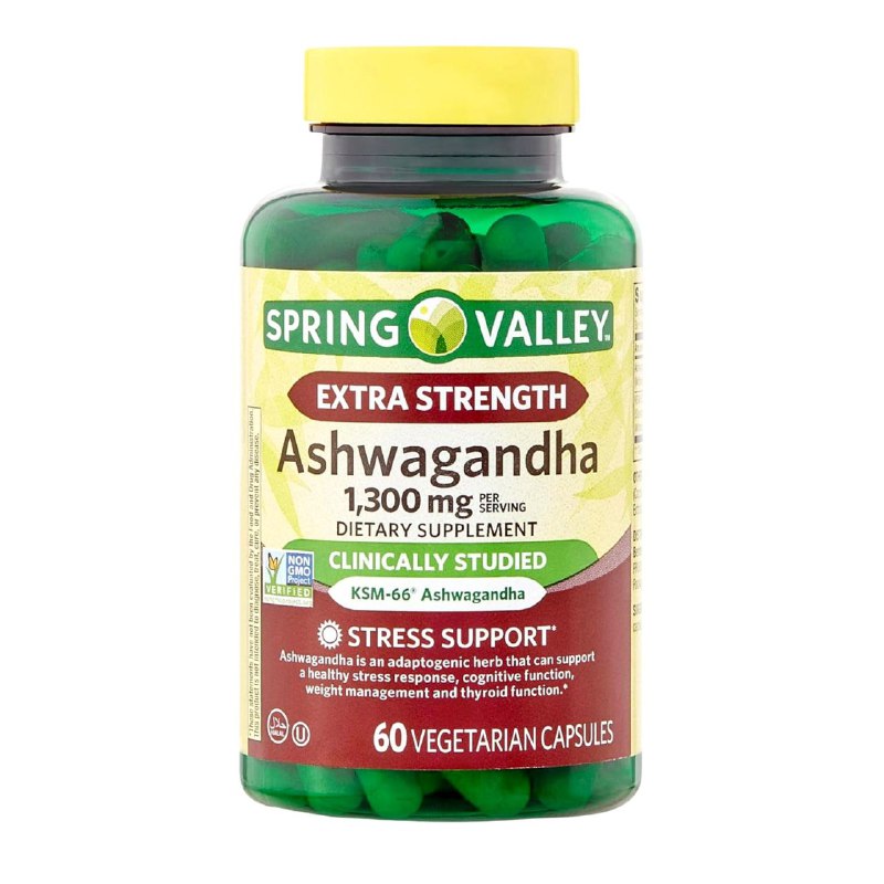 VITAMINAS EN CAPSULAS DE ASHWAGANDHA 1300MG SUPLEMENTO DIETETICO, FAVORECE EN LA DISMINUCION DE ESTRES, FUNCION COGNITIVA Y CONTROL DE PESO SPRING VALLEY 60UND