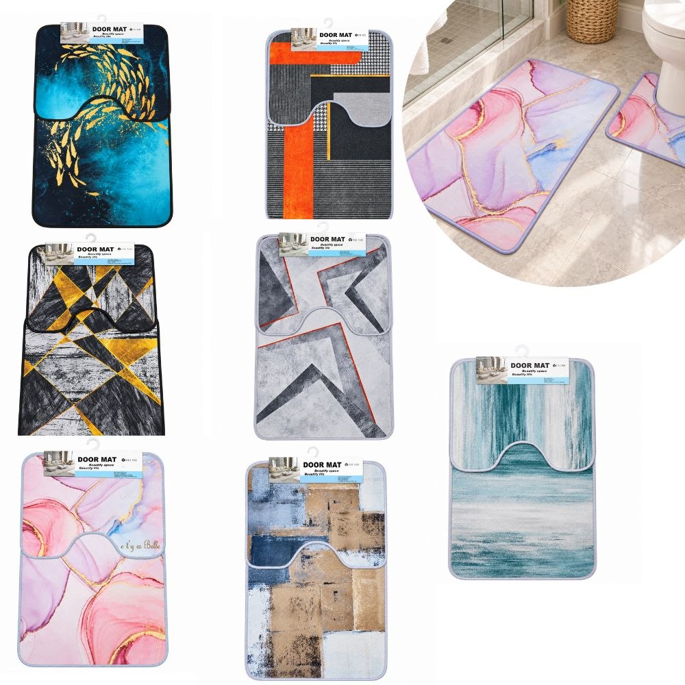 SET DE ALFOMBRAS PARA BAÑO SUAVES Y DECORATIVAS 2PCS DOOR MAT 80X50CM Y 18X18CM