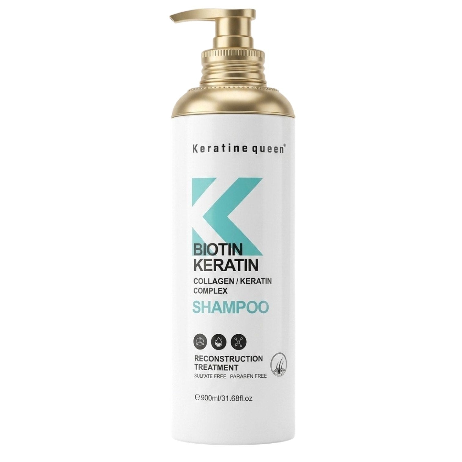 SHAMPOO FORTALECEDOR Y PURIFICANTE CON BIOTINA Y COMPLEJO DE COLAGENO Y QUERATINA KERATINE QUEEN 900ML
