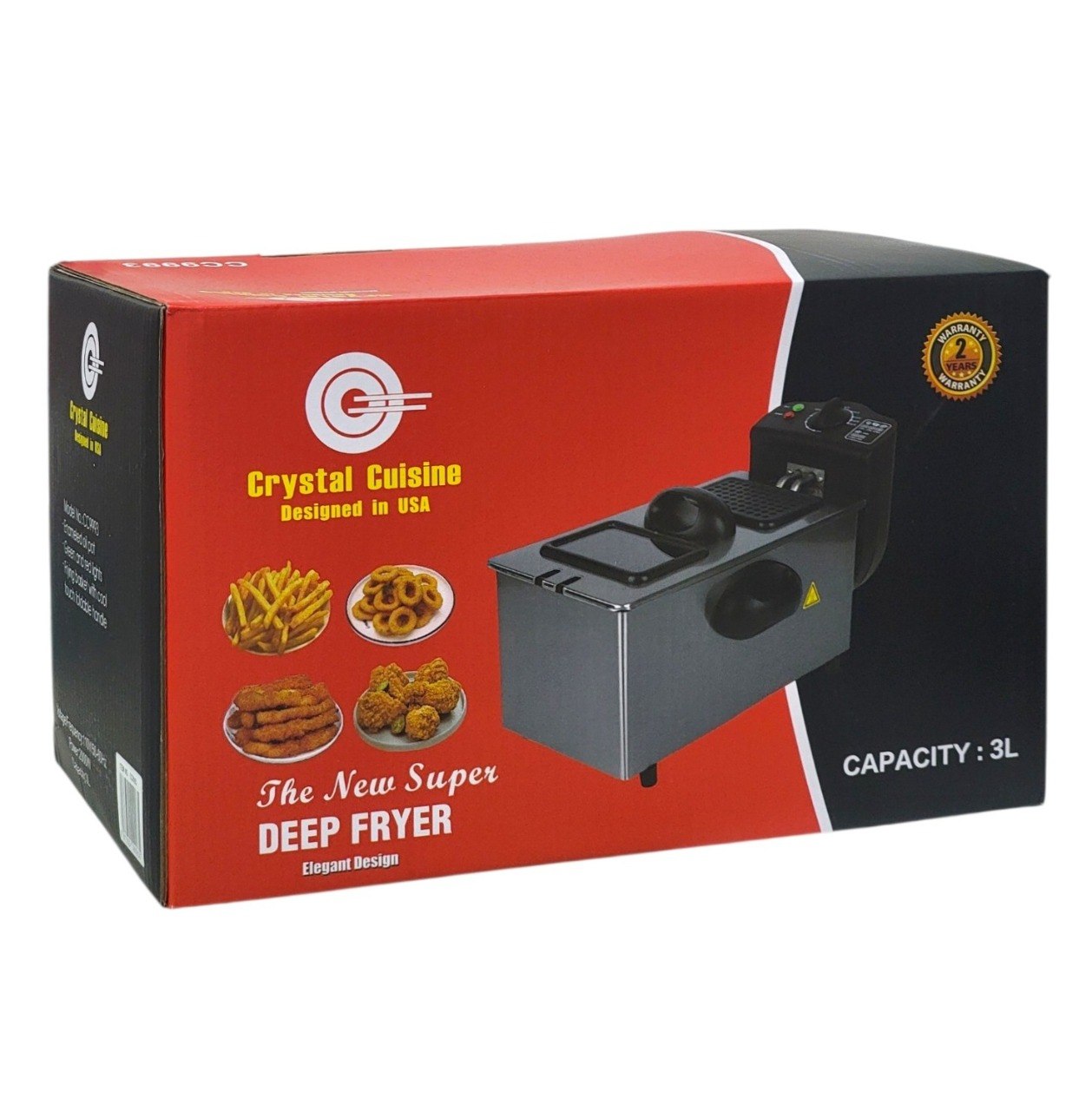 FREIDORA ELECTRICA DE ACERO INOXIDABLE 2000W CRYSTAL CUISINE 3L 41X23CM