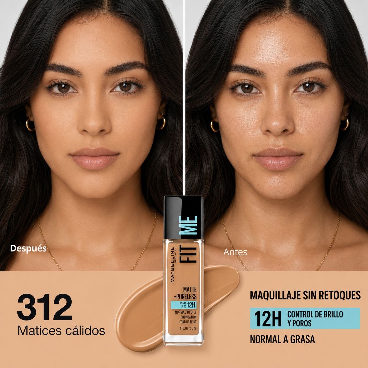 BASE DE MAQUILLAJE FIT ME MATTE 310 SUN BEIGE MAYBELLINE NEW YORK 30ML
