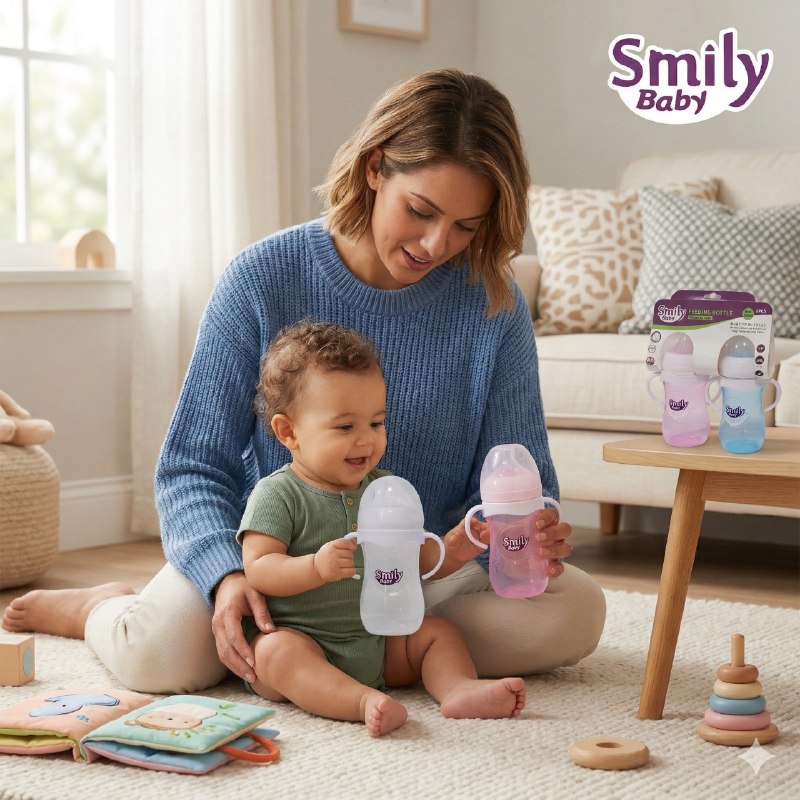 BIBERON CHUPON PARA BEBES EN SET DE 2 PIEZAS CON ASAS CAPACIDAD DE 260ML SMILY BABY