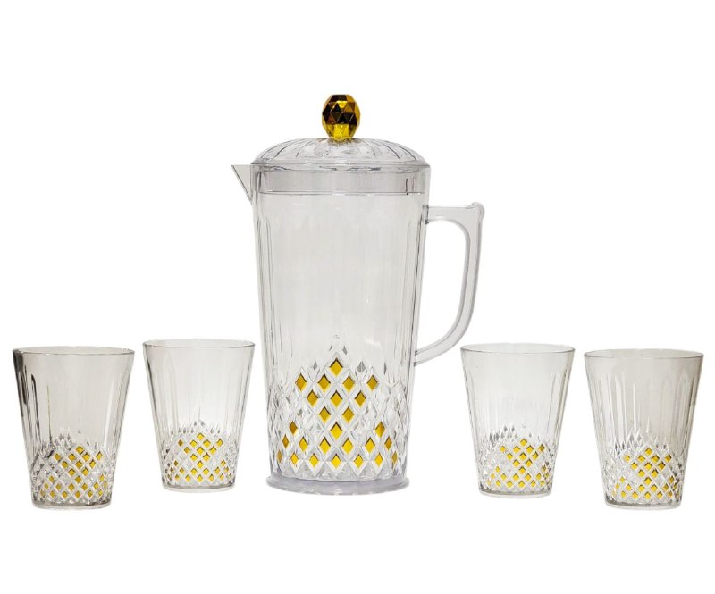 RECIPIENTE PICHEL JARRA DE ACRILICO PARA JUGO, ETC, DE 2 LITROS CON 4 VASOS WATER JUG