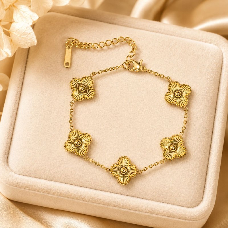 PULSERA DE ENCHAPE PARA DAMA CON DISEÑO DE FLOR 19CM (DUPE DE VAN CLEEF)