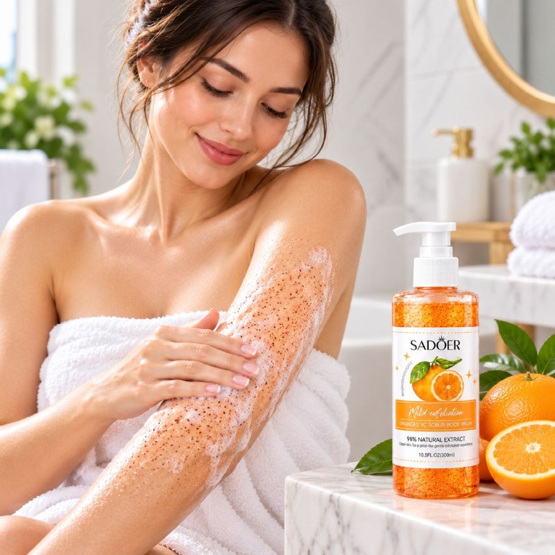GEL DE DUCHA EXFOLIANTE E ILUMINADOR DE NARANJA CON VITAMINA C SADOER 300ML
