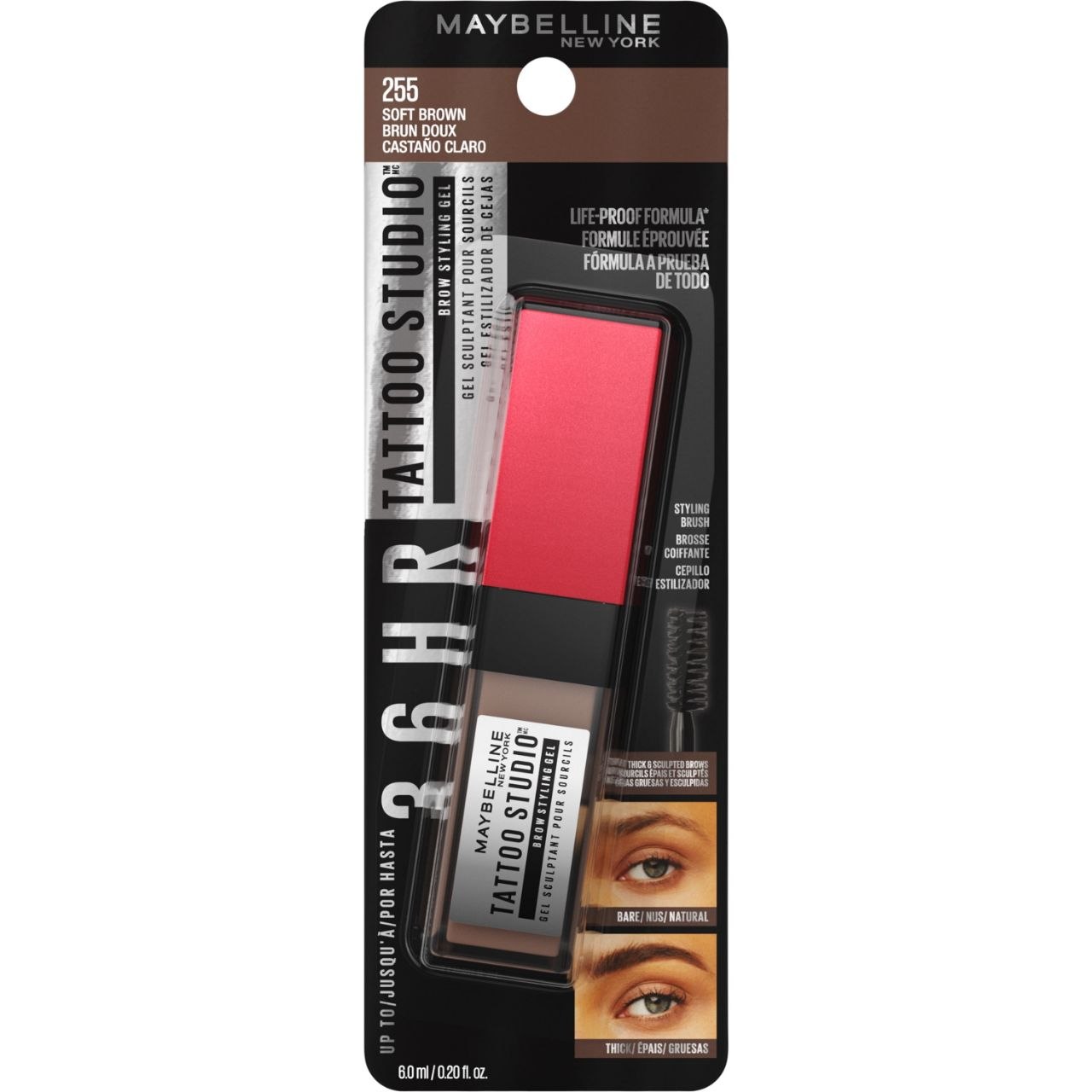 GEL PARA CEJAS LARGA DURACION TONO 255 SOFT BROWN TATTOO STUDIO BROW STYLING MAYBELLINE NEW YORK 6.0ML