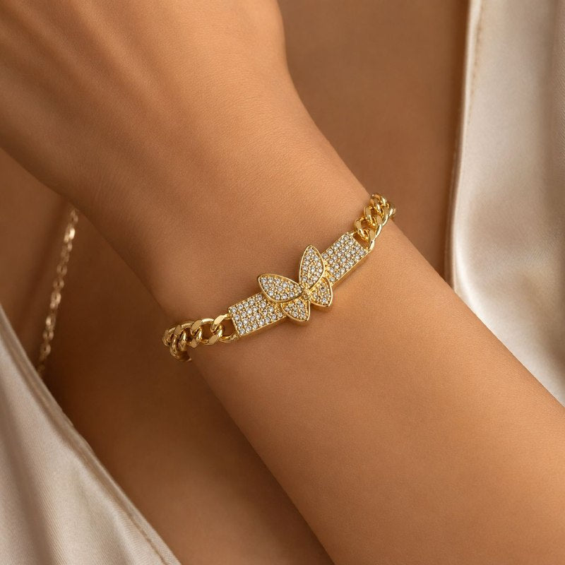 PULSERA DE ENCHAPE PARA DAMA CON DISEÑO DE MARIPOSA 7CM