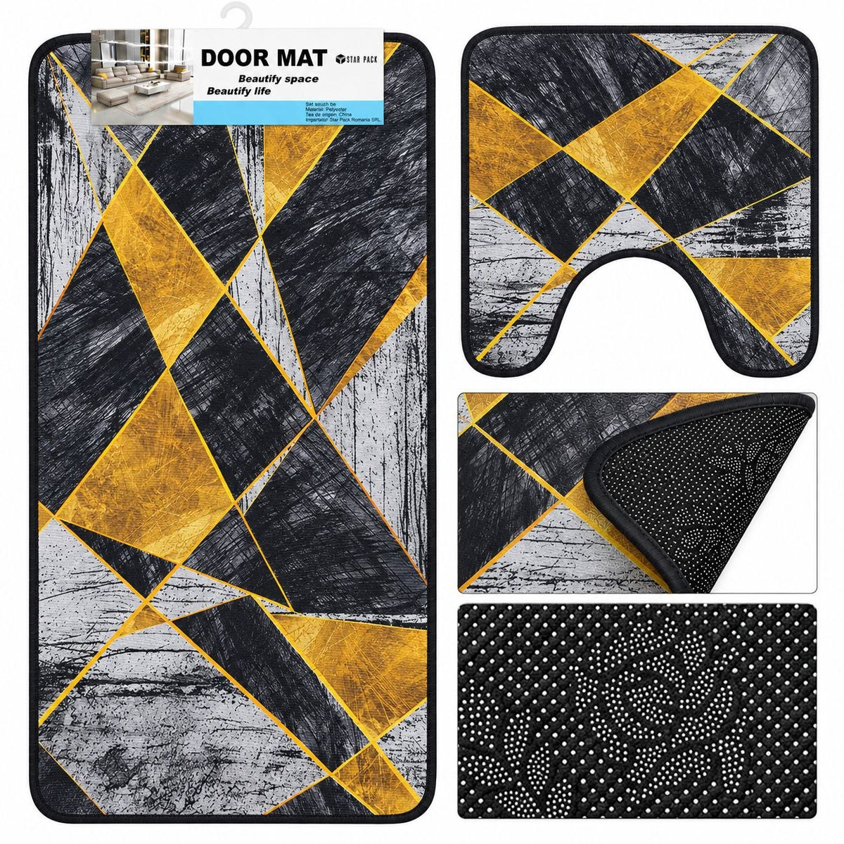 SET DE ALFOMBRAS PARA BAÑO SUAVES Y DECORATIVAS 2PCS DOOR MAT 80X50CM Y 18X18CM