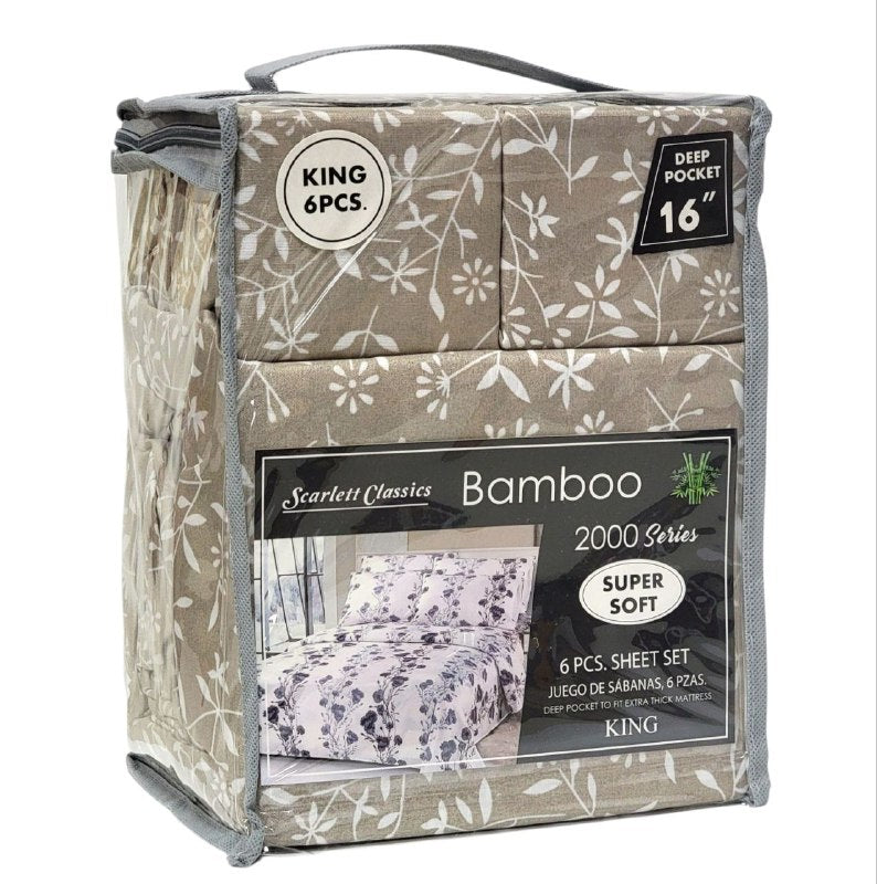 JUEGO DE SABANAS CAMERA DE 6 PIEZAS KING SCARLETT CLASSICS BAMBOO, 25 ESTILOS