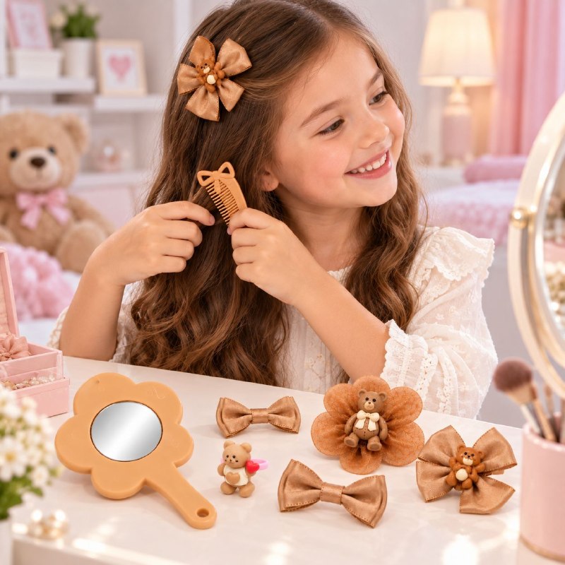 SET DE 8 PIEZAS DE ACCESORIOS PARA CABELLO INFANTIL CON ESPEJO Y PEINE