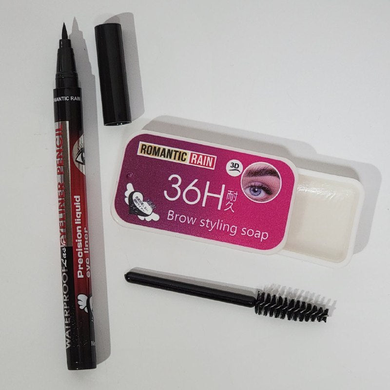JABON PARA PEINAR CEJAS Y LAPIZ DELINEADOR DE OJOS ROMANTIC RAIN