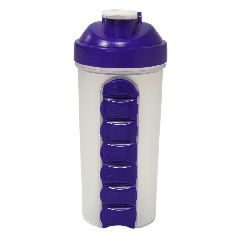 BOTELLA MEZCLADORA CON ORGANIZADOR DE VITAMINAS 2 EN 1 DE PLASTICO RESISTENTE 600ML