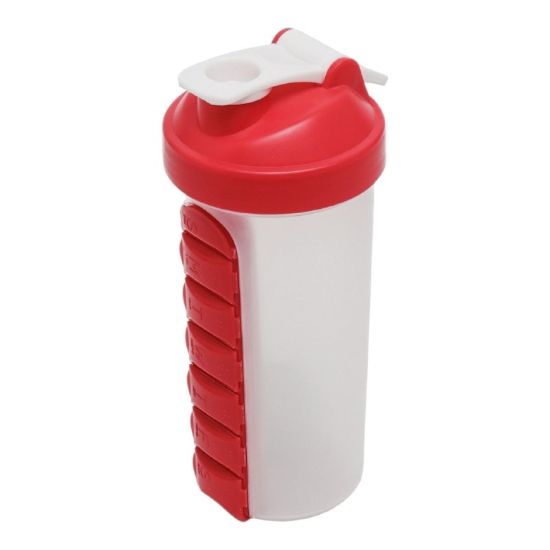 BOTELLA MEZCLADORA CON ORGANIZADOR DE VITAMINAS 2 EN 1 DE PLASTICO RESISTENTE 600ML
