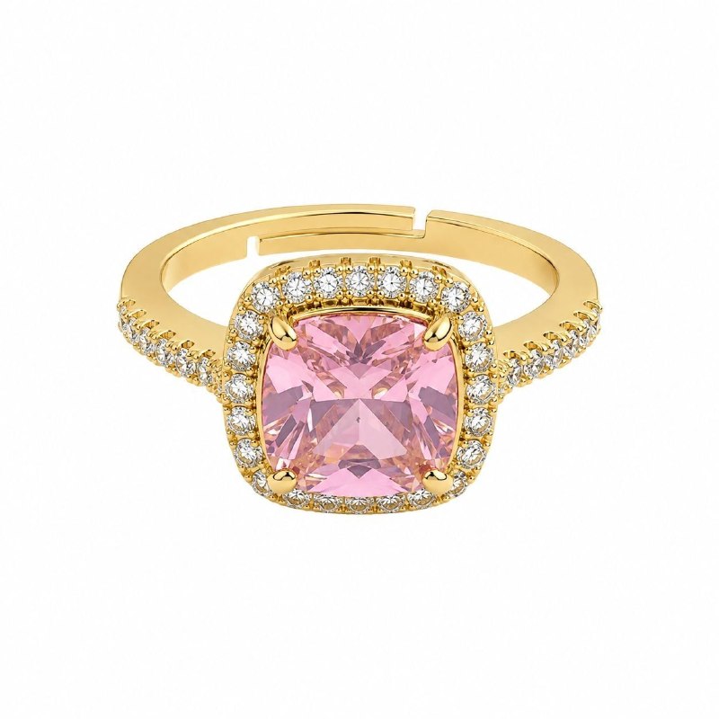 ANILLO DE ENCHAPE PARA DAMA ESTILO HALO CON GEMAS EN CORTE COJÍN Y PAVÉ