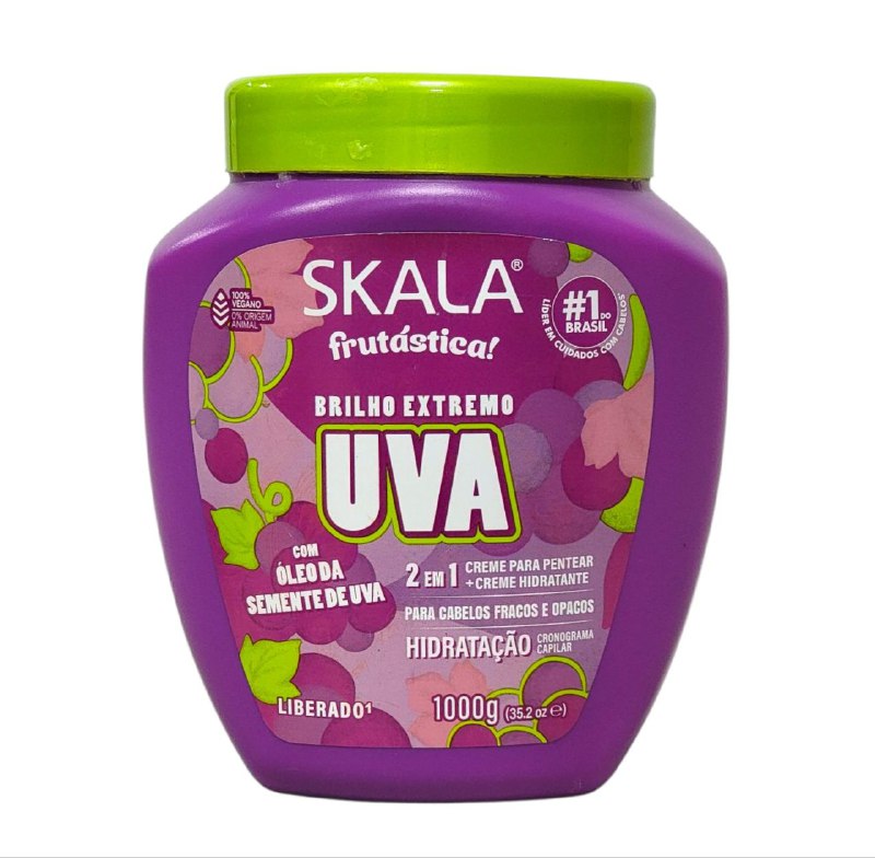 TRATAMIENTO CAPILAR EN CREMA 2 EN 1 ACONDICIONADORA PARA PEINAR CON ACEITE DE SEMILLA DE UVA, DA BRILLO EXTREMO AL CABELLO DEBIL Y APAGADO SKALA FRUSTASTICA 1000G