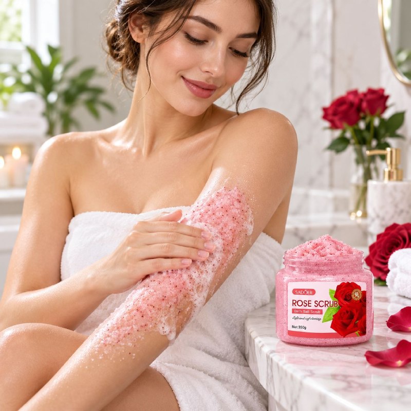 EXFOLIANTE CORPORAL DE SALES MARINAS RENOVADORAS Y SUAVIZANTES CON AROMA A ROSAS SADOER 350G