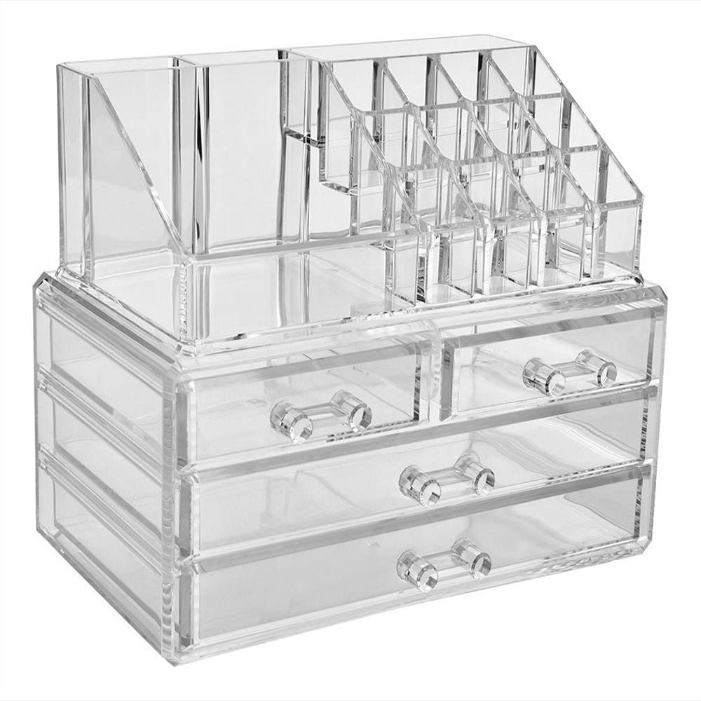 ORGANIZADOR DE MAQUILLAJE DE 4 CAJONES DE ACRILICO TRANSPARENTE 22X13X18CM