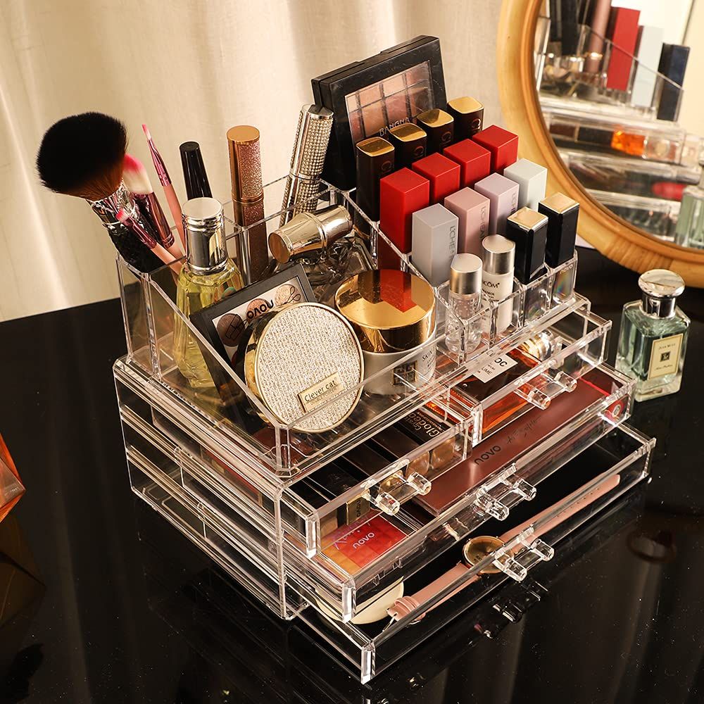 ORGANIZADOR DE MAQUILLAJE DE 4 CAJONES DE ACRILICO TRANSPARENTE 22X13X18CM