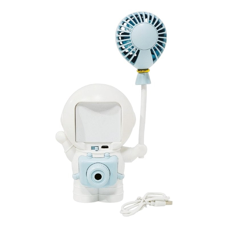 VENTILADOR DE MANO PORTATIL RECARGABLE CON SACAPUNTAS INTEGRADO DE ASTRONAUTA 23X11CM