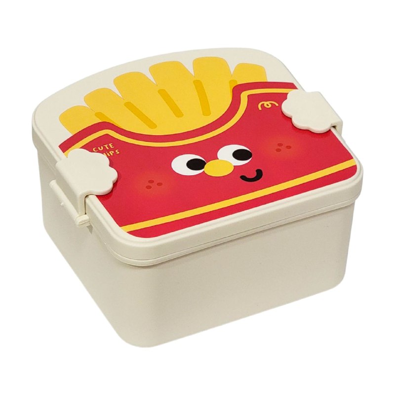 LONCHERA CON DISEÑO DE PAPAS FRITAS CON SEPARADOR Y CUBIERTOS