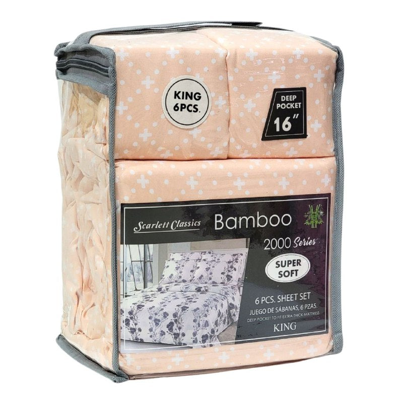 JUEGO DE SABANAS CAMERA DE 6 PIEZAS KING SCARLETT CLASSICS BAMBOO, 25 ESTILOS