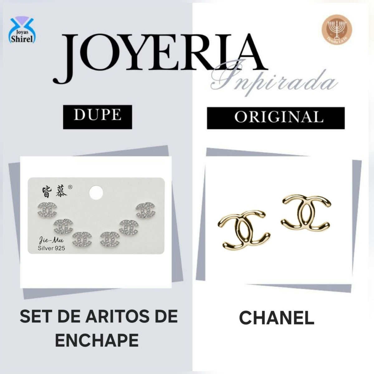 SET DE ARITOS DE ENCHAPE PLATEADO CON DISEÑO DE LOGO Y CIRCONES 0.6CM