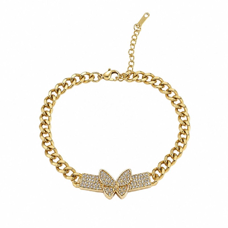 PULSERA DE ENCHAPE PARA DAMA CON DISEÑO DE MARIPOSA 7CM