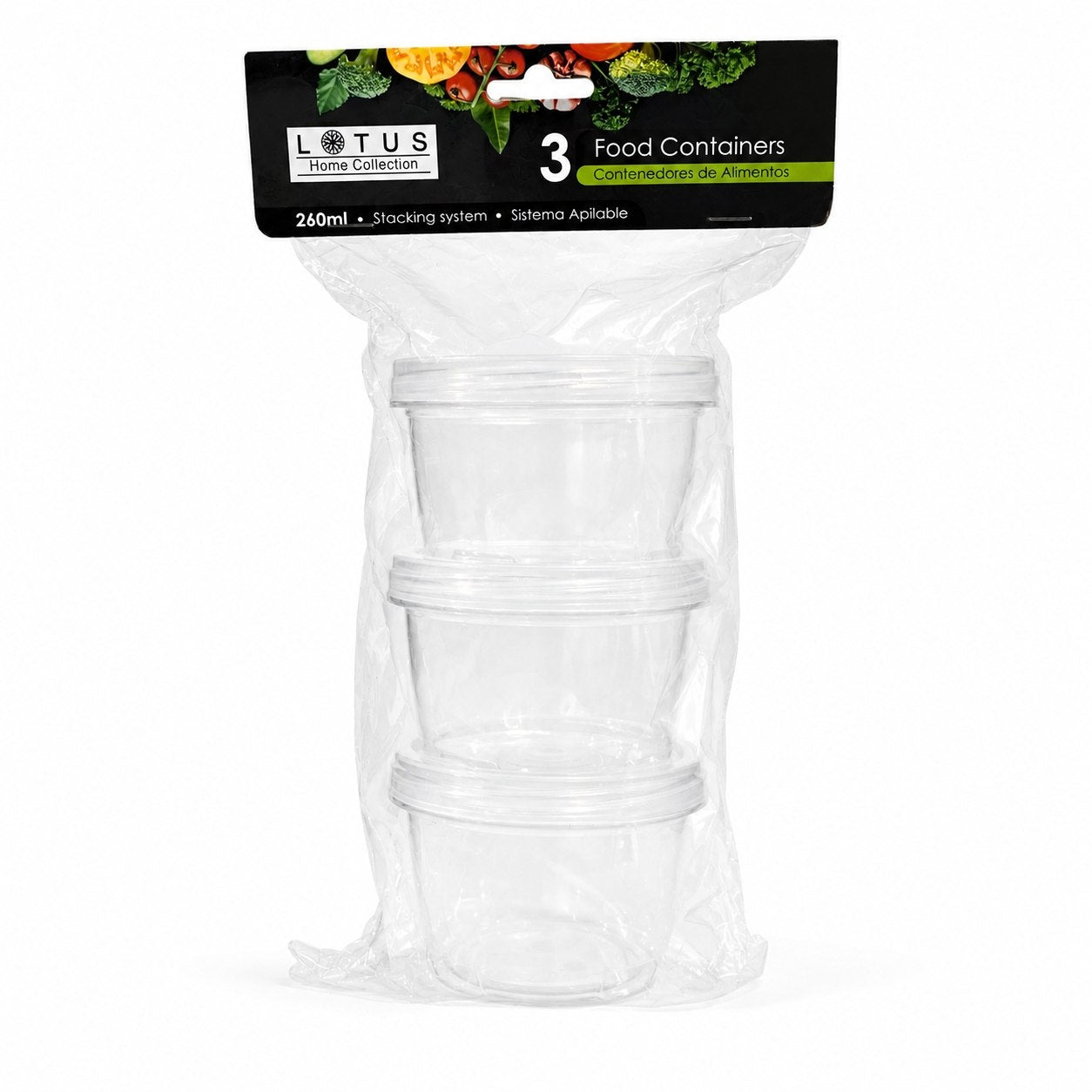 RECIPIENTE DE ALIMENTOS DE PLASTICO REDONDO 3PCS LOTUS 260ML