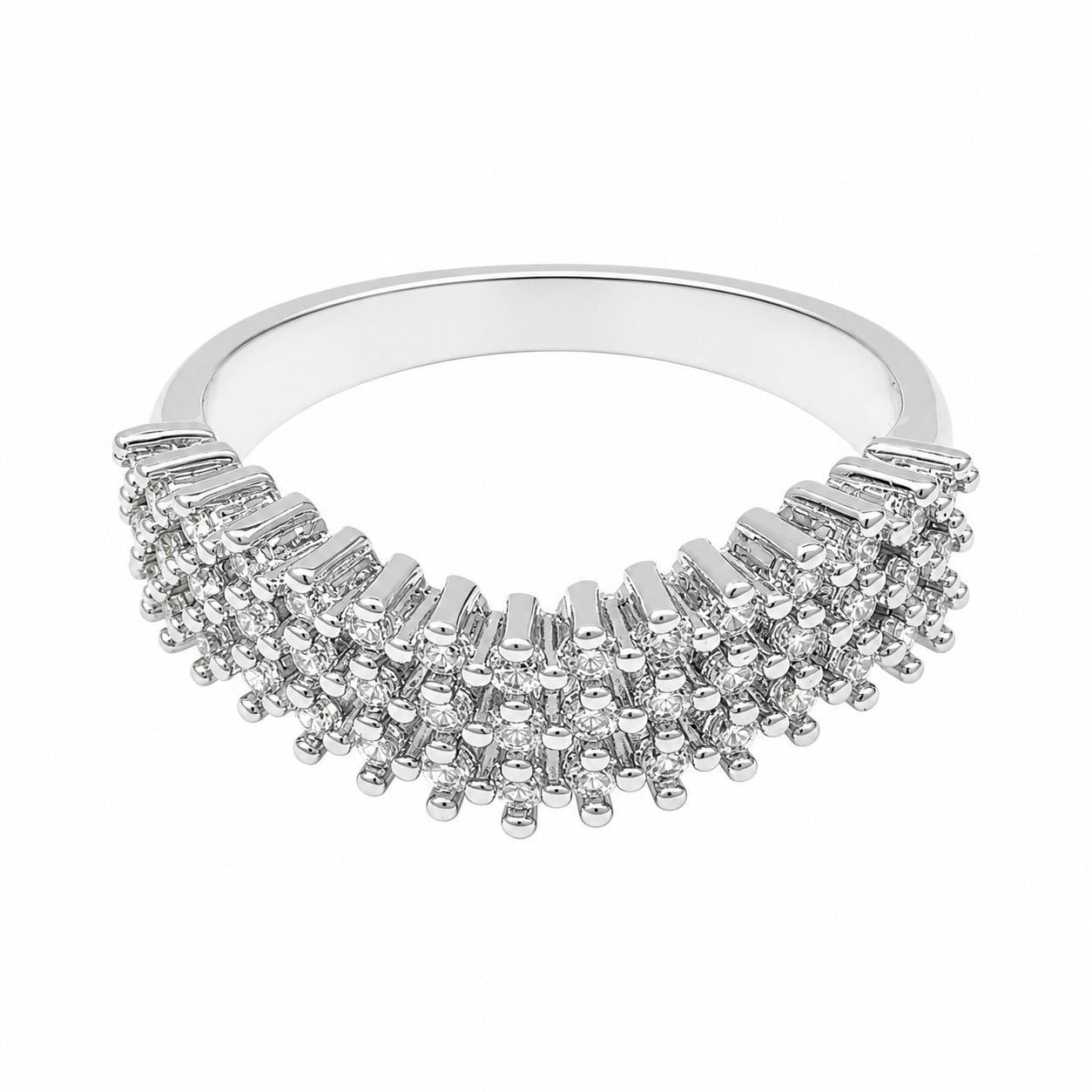 ANILLO DE ENCHAPE PARA DAMA CON DISEÑO DE MÚLTIPLES HILERAS Y PAVÉ DE CIRCONES