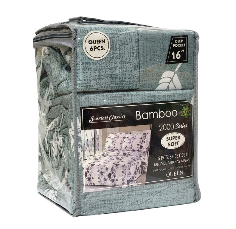 JUEGO DE SABANAS CAMERA DE 6 PIEZAS QUEEN SCARLETT CLASSICS BAMBOO, 54 ESTILOS