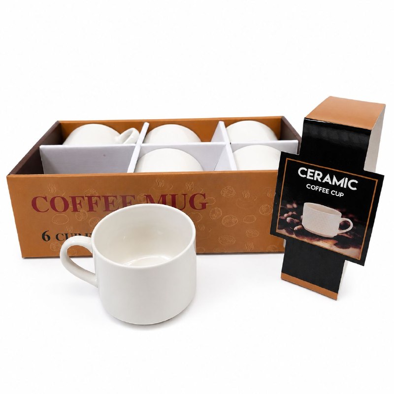 SET DE TAZAS CON PLATOS DE PORCELANA BLANCA PARA TE O CAFE DE 6PCS