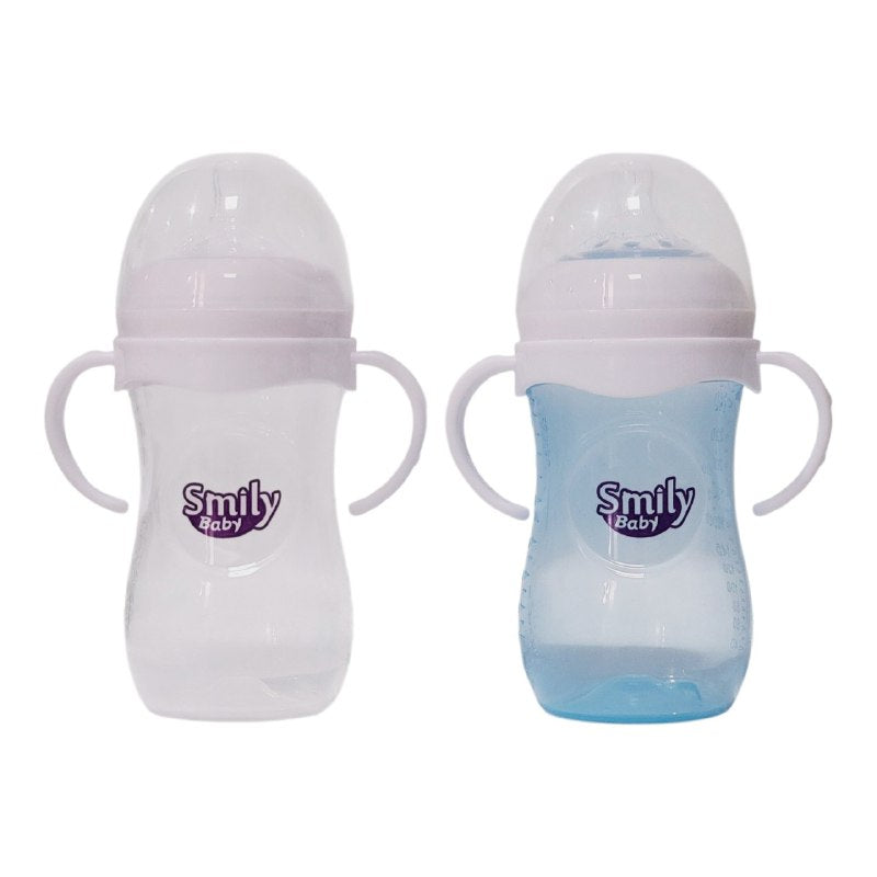BIBERON CHUPON PARA BEBES EN SET DE 2 PIEZAS CON ASAS CAPACIDAD DE 260ML SMILY BABY