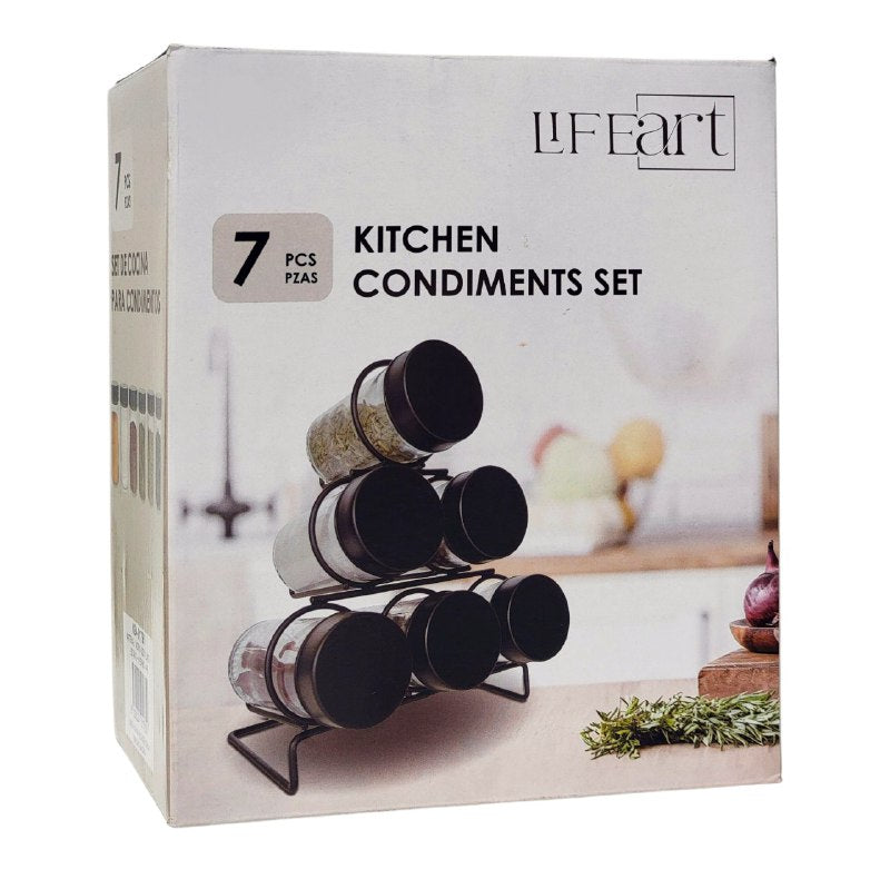 ORGANIZADOR DE ESPECIAS CONDIMENTOS MORDERNO Y MINIMALISTA EN SET DE 7 PIEZAS DE VIDRIO Y METAL LIFEART 4.5X4.5X9.6CM