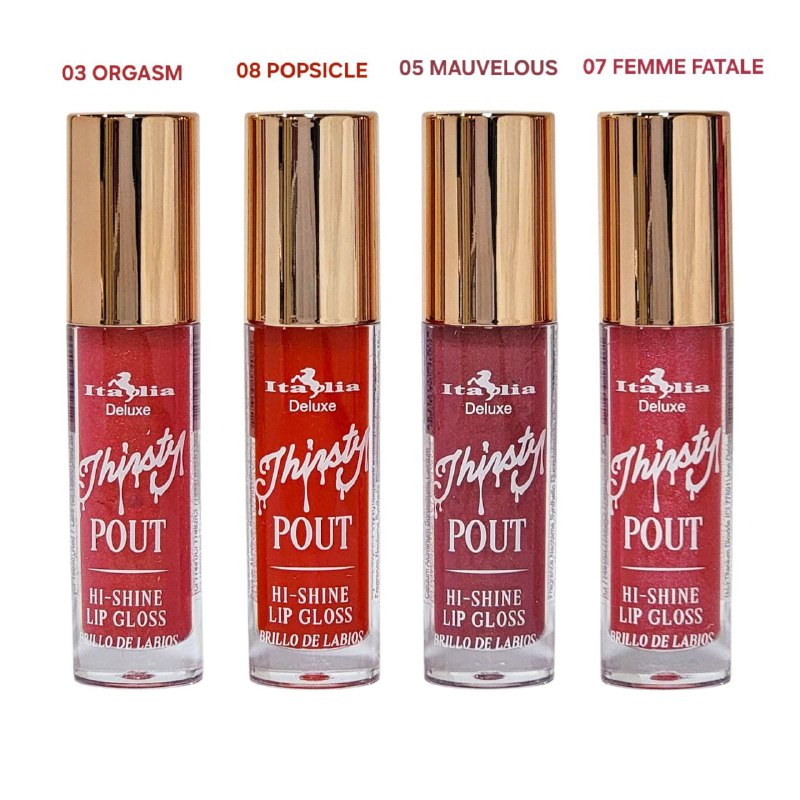 BRILLO LABIAL 4 TONOS ITALIA DELUXE THIRSTY SPICE NAUGHY 03 ORGASM,08 POPSICLE,05 MAUVELOUS,07 FEMME FATALE 4GX4