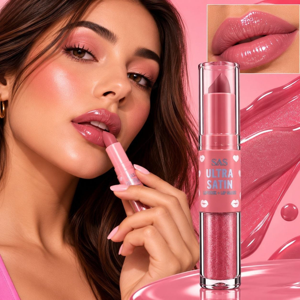 LABIAL Y BRILLO LABIAL 2 EN 1 ACABADO SATINADO ULTRA SATIN ECONÓMICO SAS
