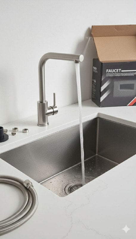 GRIFO LAVAMANOS PARA BAÑO O COCINA COLOR PLATEADO CON MANGUERAS FLEXIBLES CRAFTMANSHIP FAUCET