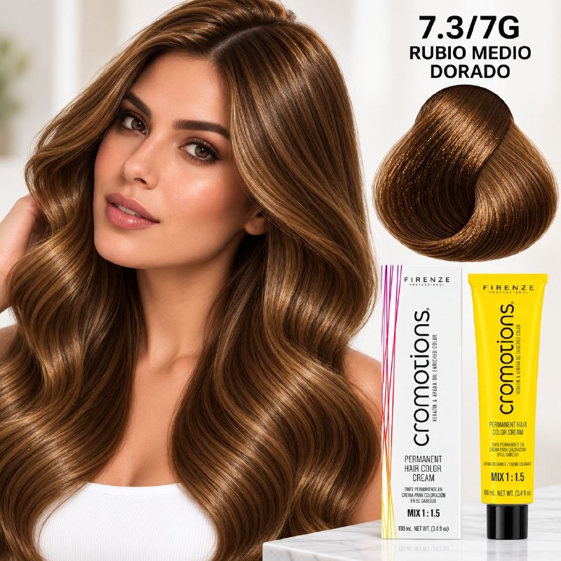 TINTE PERMANENTE PARA EL CABELLO EN CREMA RUBIO MEDIO DORADO 7.3/ 7G FIRENZE 100ML