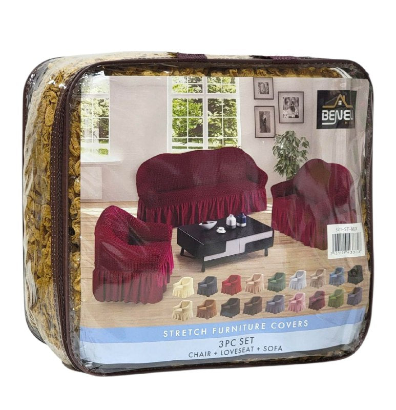 SET DE FORROS ELASTICOS DE MUEBLES, JUEGO DE 3 PIEZAS PARA MUEBLES VARIOS COLORES BENELI HOME