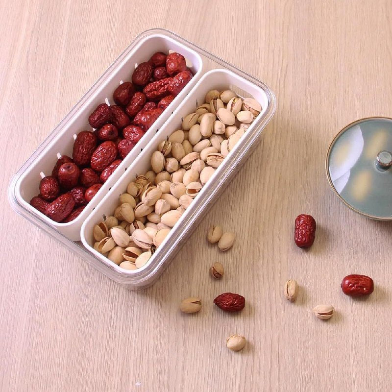 ORGANIZADOR RECIPIENTE ALMACENADOR DE ALIMENTOS, CAJA REFRIGERADORA DOBLE CAPA, DRENA Y ALMACENA ALIMENTOS FRESCOS 9X6CM