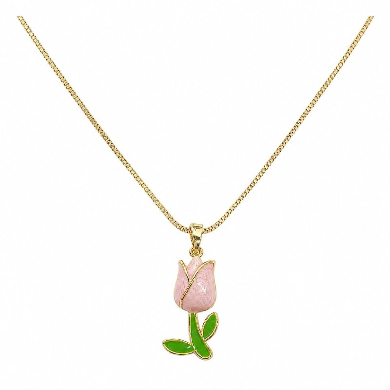 GARGANTILLA DE ENCHAPE PARA DAMA CON DISEÑO DE FLOR TULIPAN 3CM