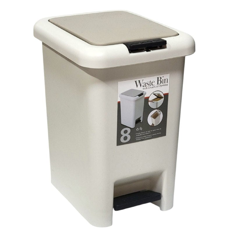 BASURERO CESTA PARA BASURA DE PLASTICO CON TAPA Y PEDAL COLOR BEIGE CON CAPACIDAD DE 8LBS WASTE BIN 20X28X31CM
