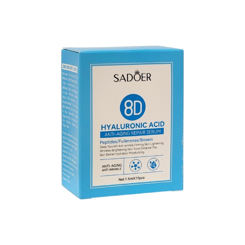 SUERO FACIAL EN AMPOLLAS DE ACIDO HIALURONICO HIDRATANTES Y REPARADORAS DE ARRUGAS SADOER 1.5MLX15UND