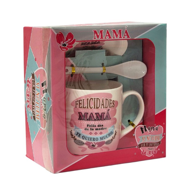 SET DE TAZA DE REGALO CON TEMATICA TE QUIERO MAMÁ 3PCS BENELI HOME