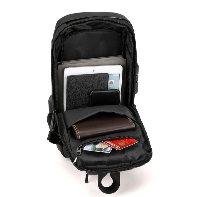 MOCHILA CRUZADA IMPERMEABLE PARA HOMBRES CON PUERTO USB
