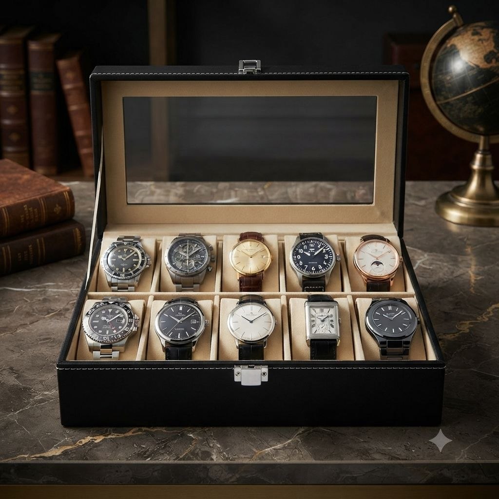 ORGANIZADOR PARA RELOJ FABRICADO CON PIEL SINTÉTICA DE PRIMERA CALIDAD SUAVE CUBIERTA DE TERCIOPELO 21X26CM